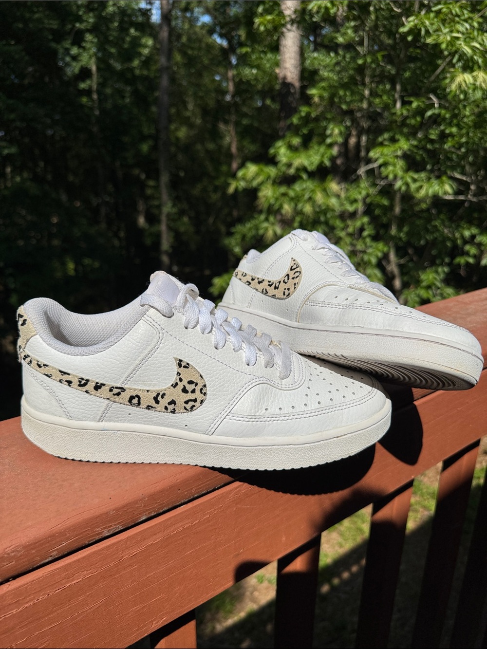 Nike leopard print and white leather low dunks size 7.5